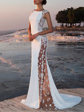 Women Sexy Lace Hollow Sleeveless Fishtail Evening Dress