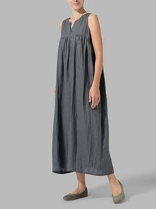 Simple Solid Color Cotton And Linen Women'S Dress