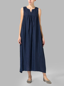 Simple Solid Color Cotton And Linen Women'S Dress