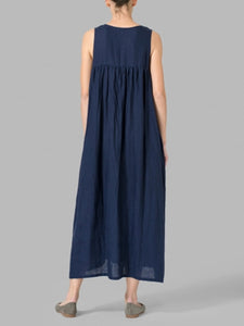 Simple Solid Color Cotton And Linen Women'S Dress