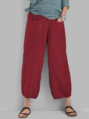 Solid Color Pocket Cotton And Linen Women'S Corset Pants