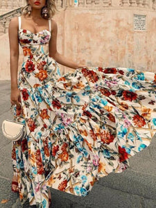 Women Floral Sexy Sling Maxi Dress