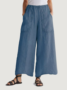 Women'S Cotton And Linen Trousers With Solid Color Pockets