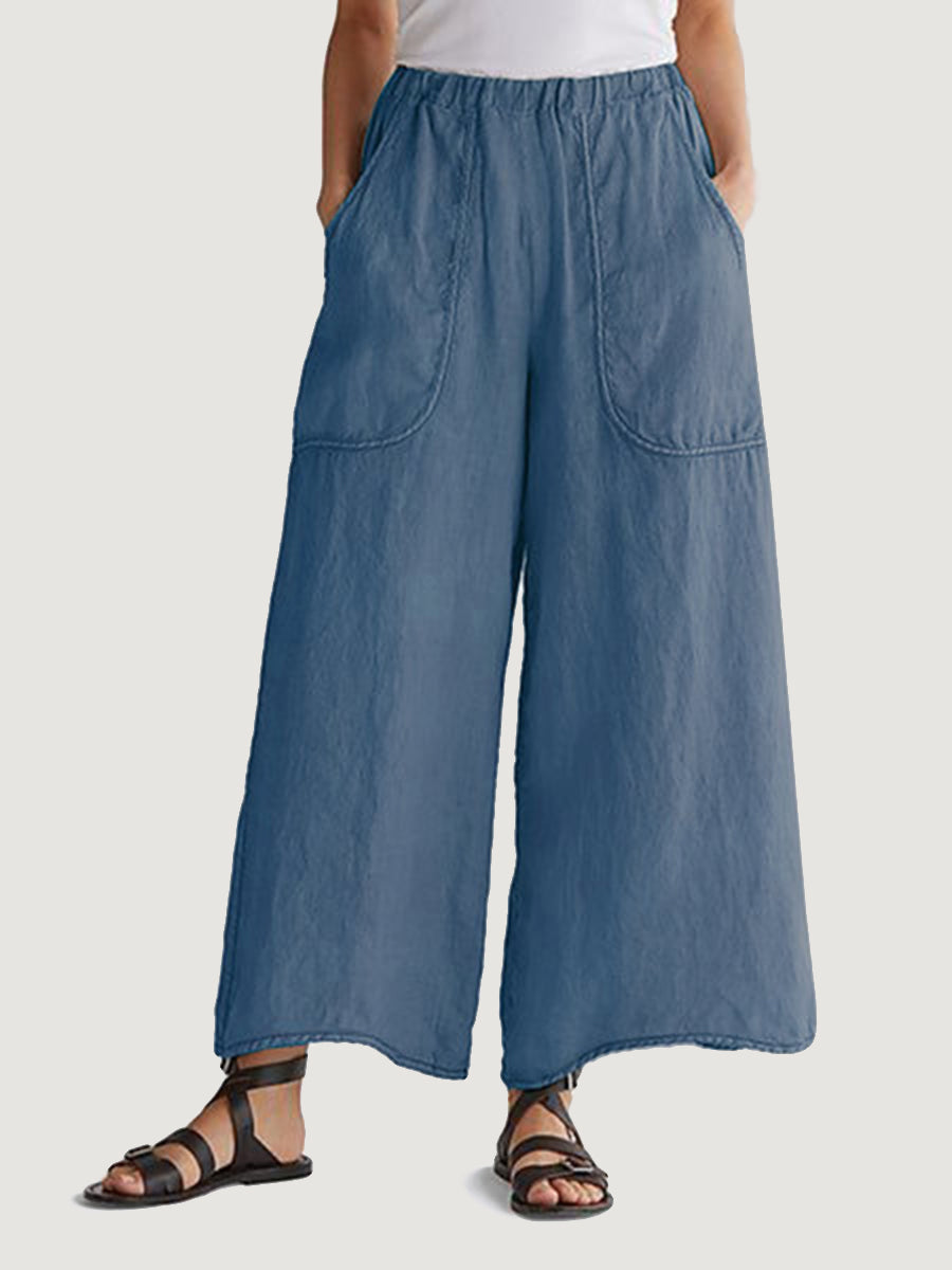 Women'S Cotton And Linen Trousers With Solid Color Pockets