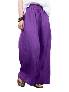 Solid Color Women'S Cotton And Linen Wide-Leg Pants