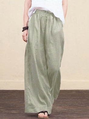 Solid Color Women'S Cotton And Linen Wide-Leg Pants