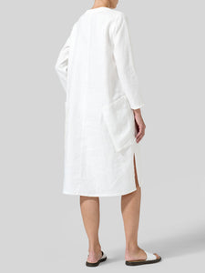 Loose V-Neck Women'S Cotton And Linen Dress