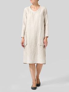 Loose V-Neck Women'S Cotton And Linen Dress