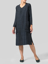 Load image into Gallery viewer, Loose V-Neck Women&#39;S Cotton And Linen Dress