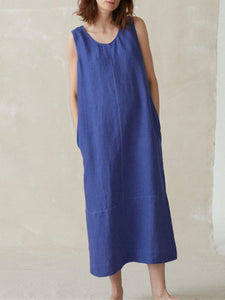 Sleeveless Round Neck Women'S Cotton And Linen Dress