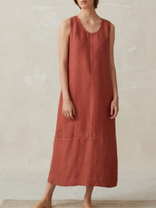 Sleeveless Round Neck Women'S Cotton And Linen Dress