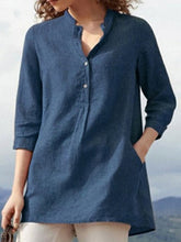 Load image into Gallery viewer, Loose Cotton And Linen Women'S Stand-Up Collar Shirt