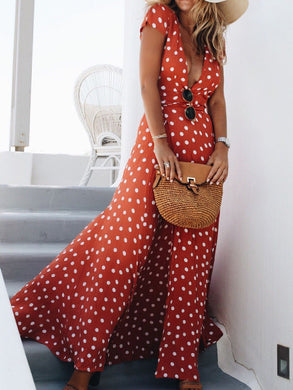 Women Polka Dot V-Neck Maxi Dress