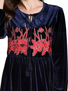 Women'S Embroidered Ethnic Style Slim Long-Sleeved Dress