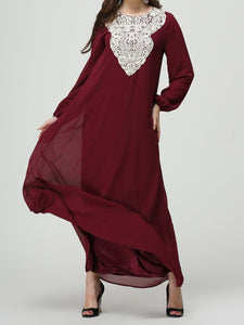 Women'S Round Neck Lace Long Sleeve Loose Long Dress