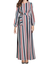 Load image into Gallery viewer, Casual Round Neck Slim Striped Long Sleeve Dress