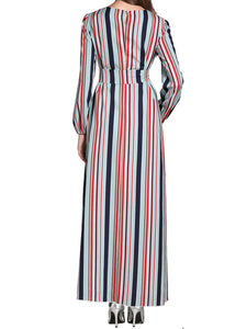 Casual Round Neck Slim Striped Long Sleeve Dress