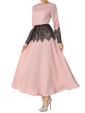 Women'S Lace Stitching Long Sleeve Loose Dress