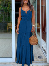 Load image into Gallery viewer, Women Plain Button V-Neck Sling Maxi Dress