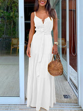 Load image into Gallery viewer, Women Plain Button V-Neck Sling Maxi Dress
