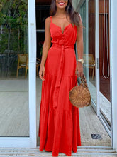 Load image into Gallery viewer, Women Plain Button V-Neck Sling Maxi Dress