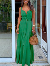 Load image into Gallery viewer, Women Plain Button V-Neck Sling Maxi Dress