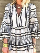 Load image into Gallery viewer, Elegant Puff Sleeve V-neck Printed Beach Midi Dress