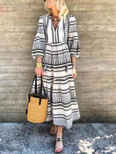 Load image into Gallery viewer, Elegant Puff Sleeve V-neck Printed Beach Midi Dress