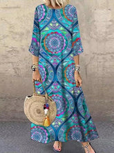 Load image into Gallery viewer, Bohemian Ethnic Print Crew Neck Holiday Midi Dress