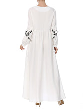 Load image into Gallery viewer, Chiffon Embroidered Round Neck Long Sleeve Dress