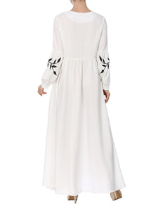 Chiffon Embroidered Round Neck Long Sleeve Dress