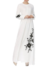 Load image into Gallery viewer, Chiffon Embroidered Round Neck Long Sleeve Dress