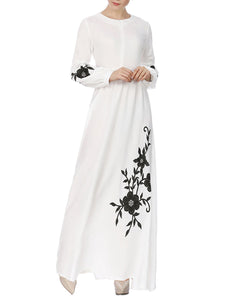 Chiffon Embroidered Round Neck Long Sleeve Dress