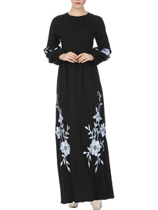 Chiffon Embroidered Round Neck Long Sleeve Dress