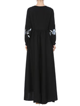 Load image into Gallery viewer, Chiffon Embroidered Round Neck Long Sleeve Dress