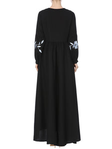 Chiffon Embroidered Round Neck Long Sleeve Dress