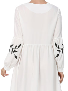 Chiffon Embroidered Round Neck Long Sleeve Dress