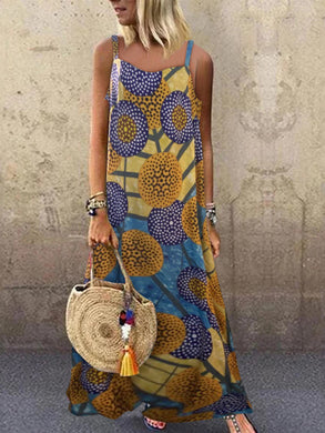 Bohemian Holiday Dress Fashion Color Printing Sling Casual Dress