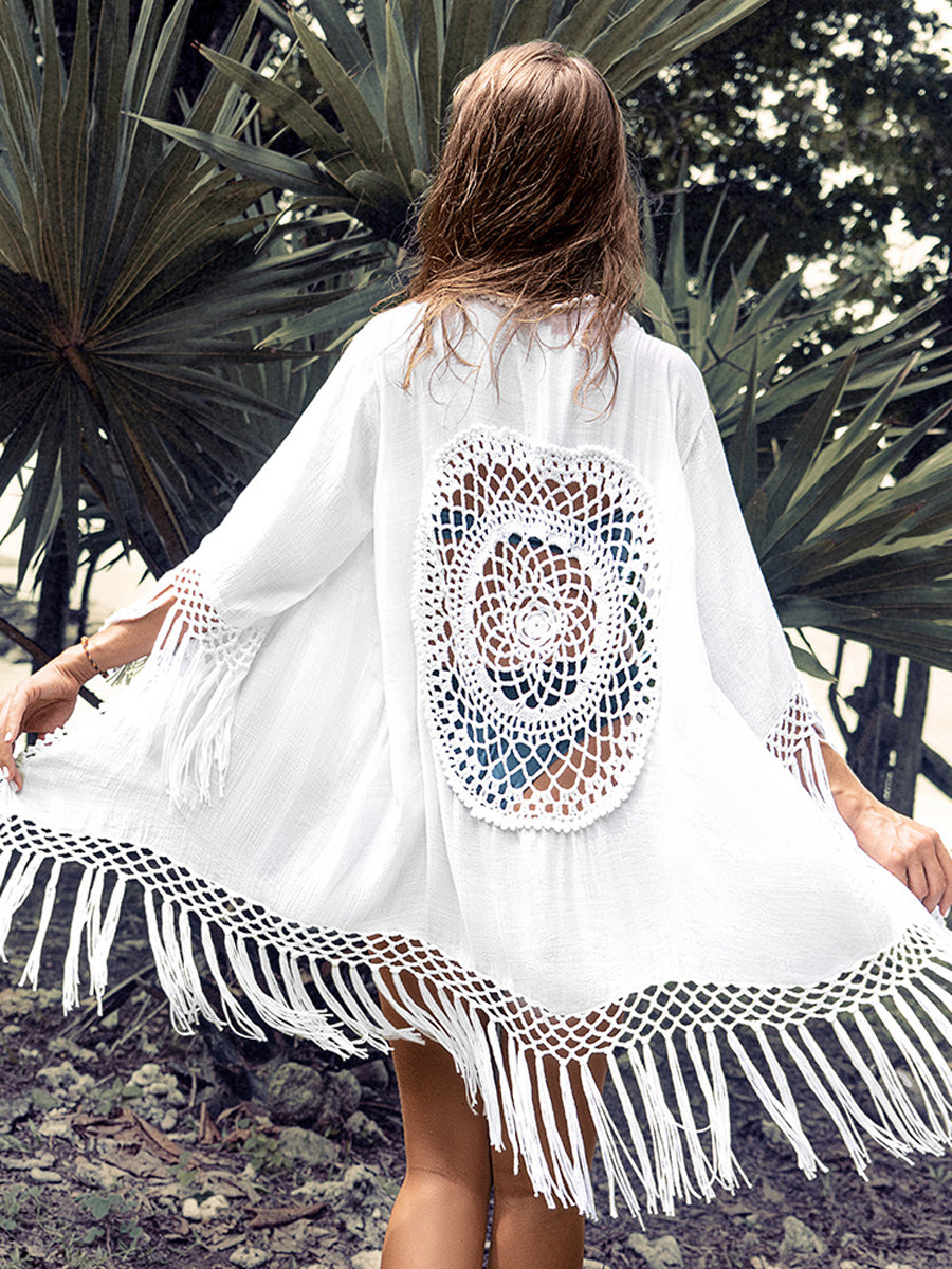 Women Beach Hollow Tassel Loose Cover-Up