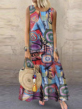 Load image into Gallery viewer, Ethnic Style Round Neck Abstract Print Sleeveless Holiday Dress