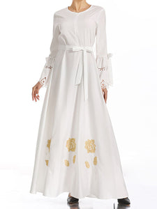 Ethnic Style Embroidered Long-Sleeved Burnt Flower Lace Dress