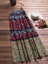 Load image into Gallery viewer, Loose Sling Round Neck Ethnic Retro Print Long Dress