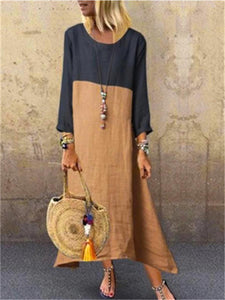 Cotton And Linen Mixed Color Women'S Dress