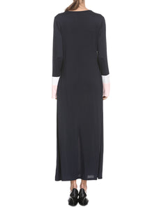 Round Neck Contrast Color Slim Long Sleeve Dress