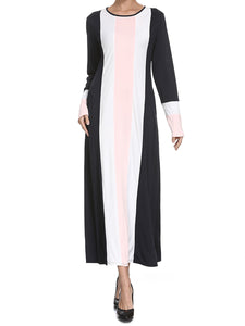 Round Neck Contrast Color Slim Long Sleeve Dress