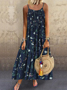 Flower Printed Suspender Dresses Holiday Beach Midi Dress