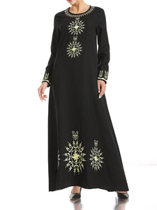 Embroidered Slim-Fit Ethnic Style Big Swing Dress