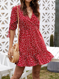 Deep V-neck Lace Floral Dress