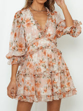 Load image into Gallery viewer, Sweet Chiffon Printed V-Neck Ruffle Mini Dress