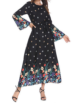 Women'S Fashion Ethnic Print Long Sleeve Dress